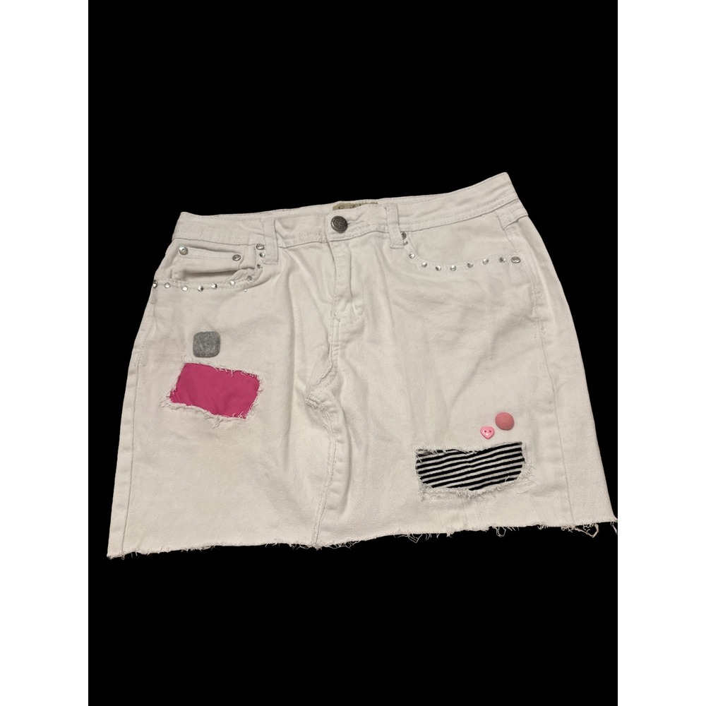 Earl Denim Y2K Patchwork Denim Skirt Upcycled‎ Handmade Distressed Altered W29
